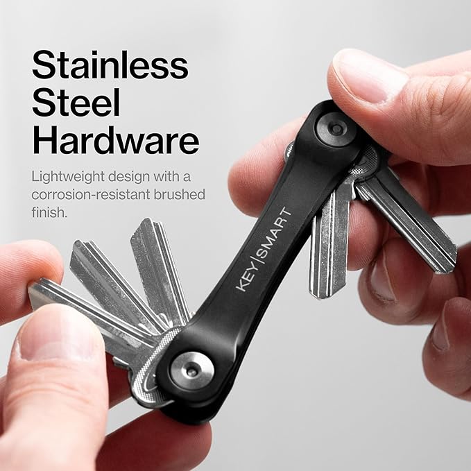 KeySmart Original Key Holder - Compact Key Organizer for Key Chain, Minimalist Clutter-Free EDC Keychains Key Ring, Black, 14