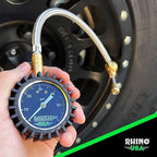 Rhino USA Rapid Tire Deflators with Gauge (0-60psi) Automatic & Adjustable Tire Air Down Tool - Large 2" Easy Read Glow Dial & Solid Brass Hardware - Best Offroad Deflator for Jeep, Truck or ATV