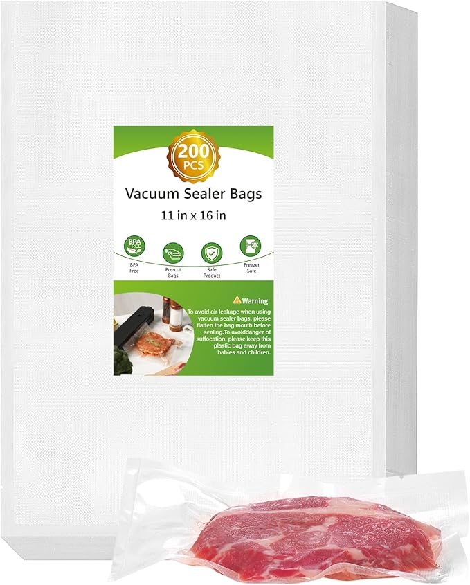 Moretoes 200pcs Vacuum Sealer Bags, Food Saver Bags Gallon 11" x 16" BPA Free, Pre-cut Commercial Grade Vac Bags for Food Sto