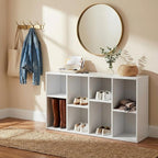 YESHOMY 8-Cube Storage Organizer, 2-Tier White Bookshelf Open Frame, Modern Bookcase Display Shelf with Adjustable Shelves fo