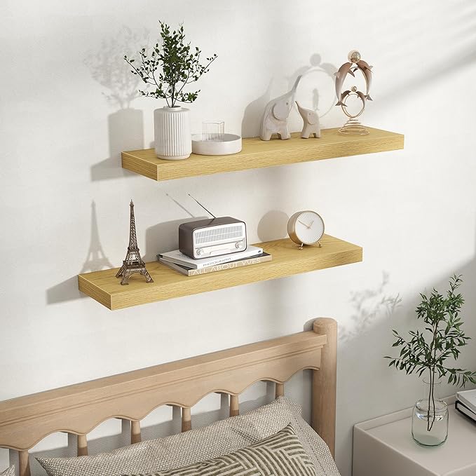 Fun Memories Rustic Wood Floating Shelves for Wall, Space-Saving Wall Mounted Shelves for Bathroom, Bedroom, Living Room and 