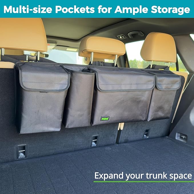 PIDO Hanging Trunk Organizer, Backseat Trunk Organizer for SUV, Hanging Car Storage Bag with Large Pockets for Sedan, Truck, V