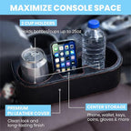 Car Cup Holder, Auto Front Seat Cup Holder, PU Leather Cover Cup Drink Holder, Car Seat Gap Filler Organizer, Side Cup Holder for Car Coin Bucket, Cell Mobile Phone Holder, Black