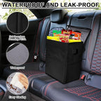 Car Trash Can Bin with Lid - Collapsible Car Garbage Can with Storage Pockets-Black Mini Leakproof Vehicle Trash Bag-Small Automotive Organizers and Storage for Back/Front Seat SUV Truck Accessories