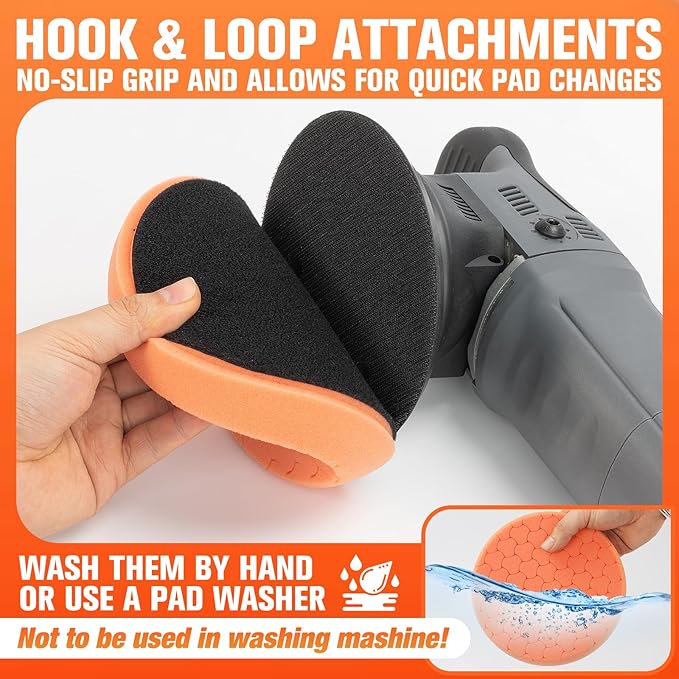 Orange Polish Pad, 3Pcs 5.5 Inch Face for 5 Inch Buffing Polishing Pads and Woolen Pads 125mm Backing Plate Compound Buffing Sponge for Car Buffer Polisher Compounding, Polishing and Waxing