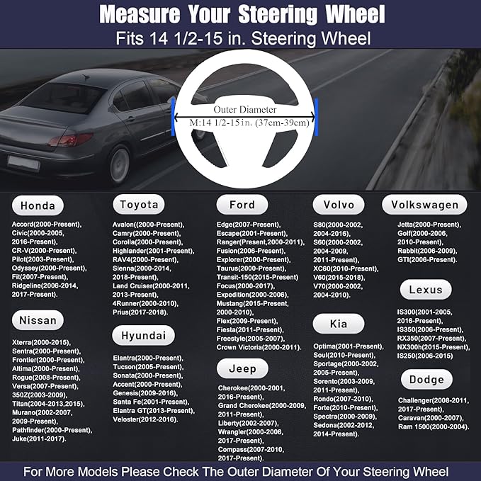 Steering Wheel Cover Universal Standard Size 14.5-15 inch, Breathable Microfiber Leather, Anti-Slip, Soft Grip, Sporty Design