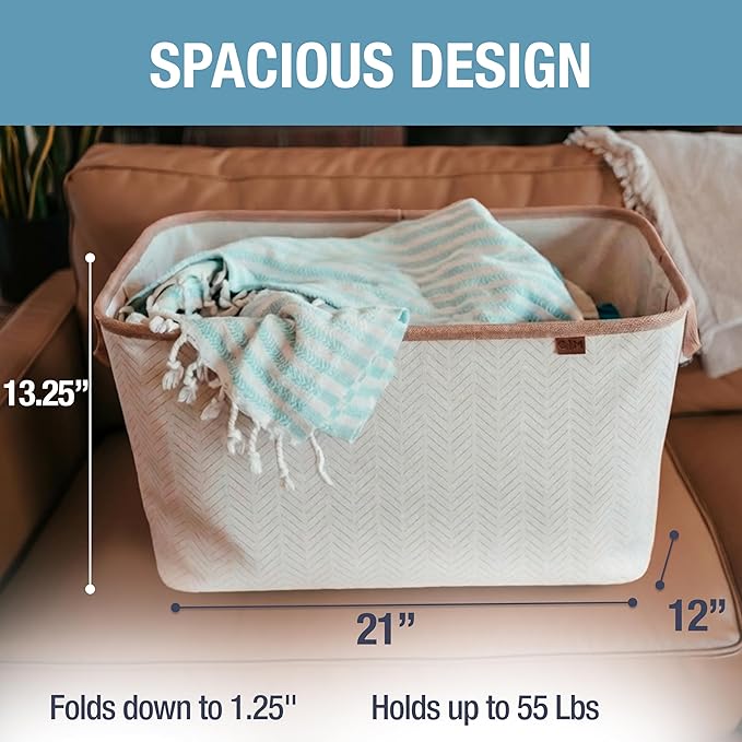 CleverMade Collapsible Laundry Basket LUXE 2 Pack – 60 L (16 Gal) Foldable Cotton Blend Clothes Hamper with Vegan Leather Acc