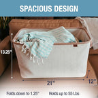 CleverMade Collapsible Laundry Basket LUXE 2 Pack – 60 L (16 Gal) Foldable Cotton Blend Clothes Hamper with Vegan Leather Acc
