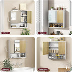 Bathroom Wall Cabinet With Mirror,wall mounted bathroom cabinet,Medicine Cabinet with 2 Door ,Side Hook,Light and Adjustable 
