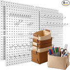 Spampur Peg Board, 8 Pack Metal PegBoard Organizer with Accessories, White Pegboard Panels with 50 Pcs Hooks and Baskets, Wal