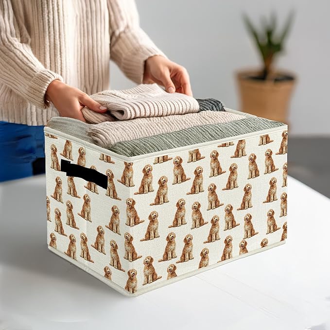 Goldendoodle Gifts Storage Bins & Boxes with Handles, Golden Doodle Gifts for Women Foldable Basket for Organizing, Dog Colla