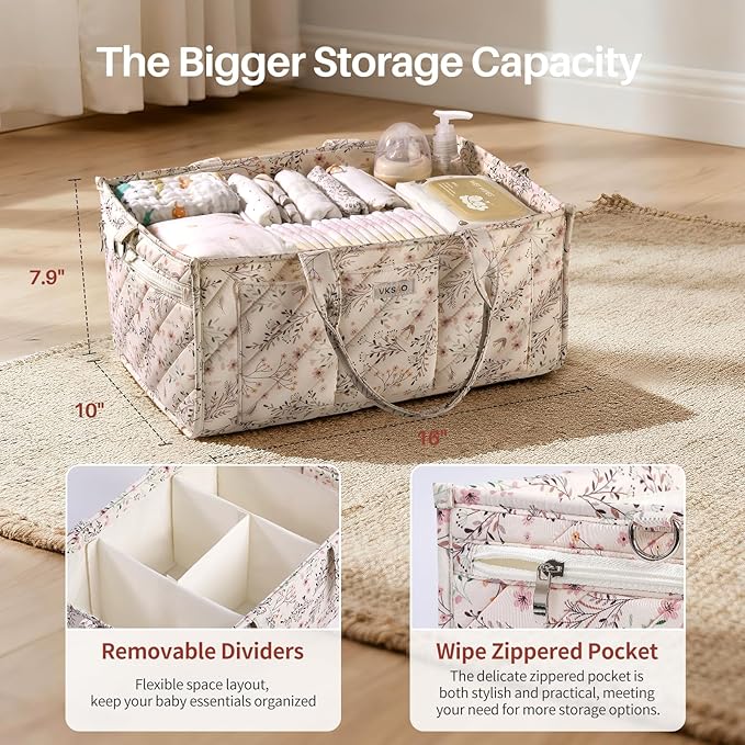 Extra Large Diaper Caddy Organizer – Big Baby Essentials Nursery Storage Basket with Zipper Pocket & Shoulder Strap, Splashpr