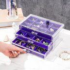 ProCase Earring Holder Organizer Jewelry Box with 3 Drawers, Acrylic Clear Earring Case with Adjustable Velvet Trays for Wome