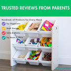 Humble Crew 9-Bin Toy Organizer – Hampton Sandwashed with White Plastic Bins, 3-Tier Storage Solution for Kids' Playrooms and
