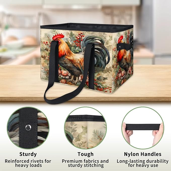 Reusable Grocery Bags Heavy Duty Shopping Bags Foldable Large Tote Bags with Long Handles & Hard Bottom