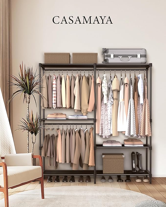 CASAMAYA Clothes Rack, Portable Closet, 54.3 Inch Large Capacity Wardrobe Closet, Clothes Storage Organizer with Shelves and 