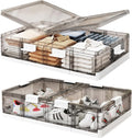 Kitstorack 2 Pack Plastic Under Bed Storage Bins with Lids and 8 Pre-installed Wheels,Rolling Low Rrofile Under bed Container