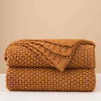 Chunky Cable Knit Throw Blanket Lightweight Burnt Orange 100% Organic Cotton Blanket for Sofa Couch Bed Baby Nursery, Rustic 