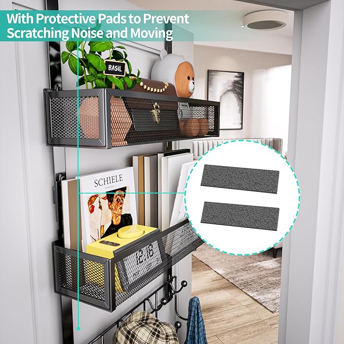 HapiRm Over The Door Hanger with Coat Hooks and 2 Baskets, Rustproof & Waterproof Over The Door Hooks, Storage Organizer for 