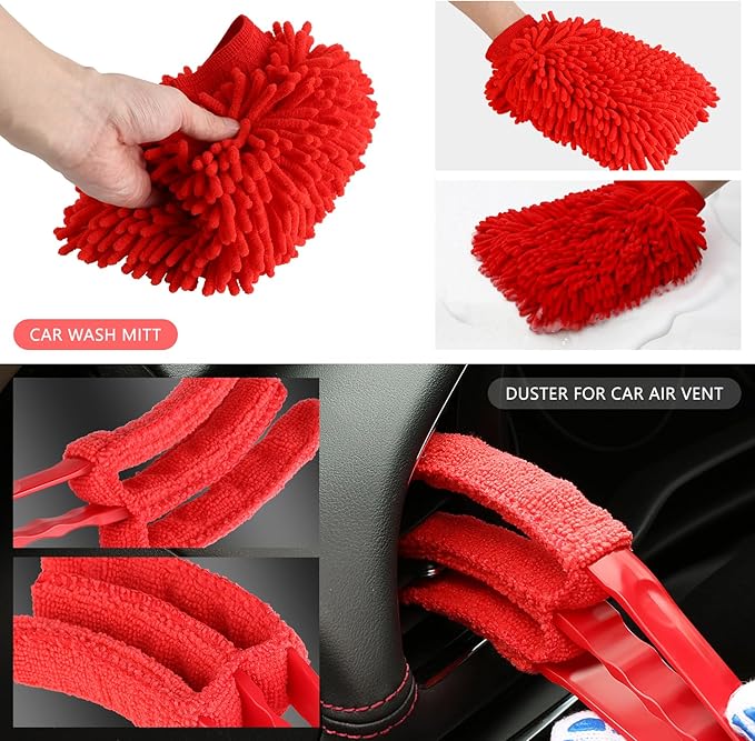 DNA Motoring 25pcs Car Detailing Brush Set, Car Detailing Kit, Interior Kit with Drill Brush Set, Windshield Cleaning Tool, P