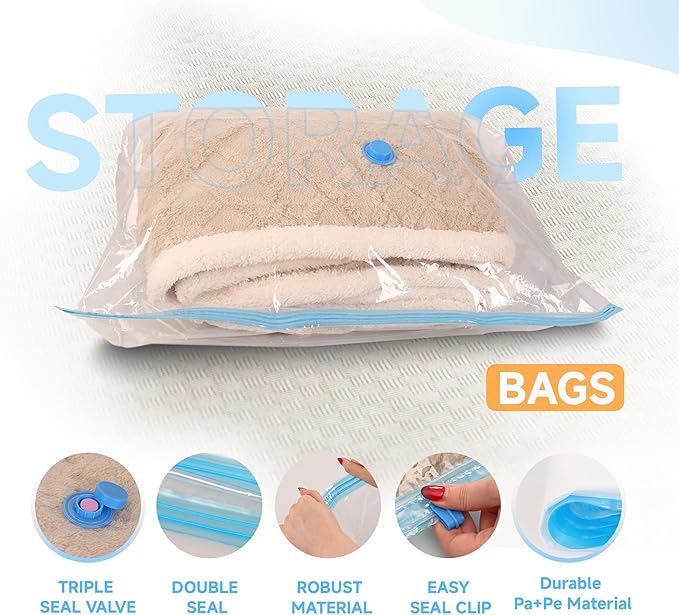 Vacuum Storage Bags with Electric Air Pump, 25 Pack Compression Bag, Space Saving Vacuum Sealer Bags for Clothes, Blanket, Du