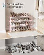 SONGMICS Shoe Rack, 3-Tier Shoe Organizer, Metal Storage Shelf, Upright or Upside Down, for 16-20 Pairs, Stackable, for Entry
