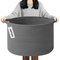 90L Extra Large Blanket Basket,Rope Woven Storage Basket with Handles, Laundry Hamper for Toys, Clothes, Pillows & Towels, Pe