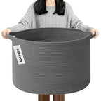 90L Extra Large Blanket Basket,Rope Woven Storage Basket with Handles, Laundry Hamper for Toys, Clothes, Pillows & Towels, Pe
