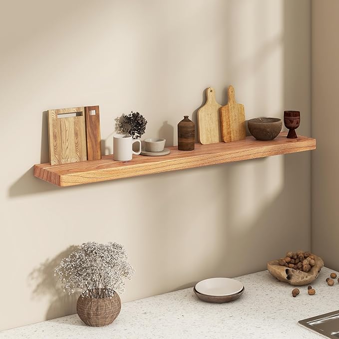 Fun Memories 48 Inch Floating Shelves, Rustic Solid Wood Wall Shelves Set of 1, 8 Inch Deep Floating Shelf for Bathroom, Bedr