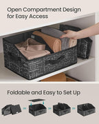 SONGMICS Set of 6 Storage Baskets, Foldable Storage Bins with Removable Dividers, Fabric Boxes, 15.7 x 11.8 x 7.9 Inches, Clo
