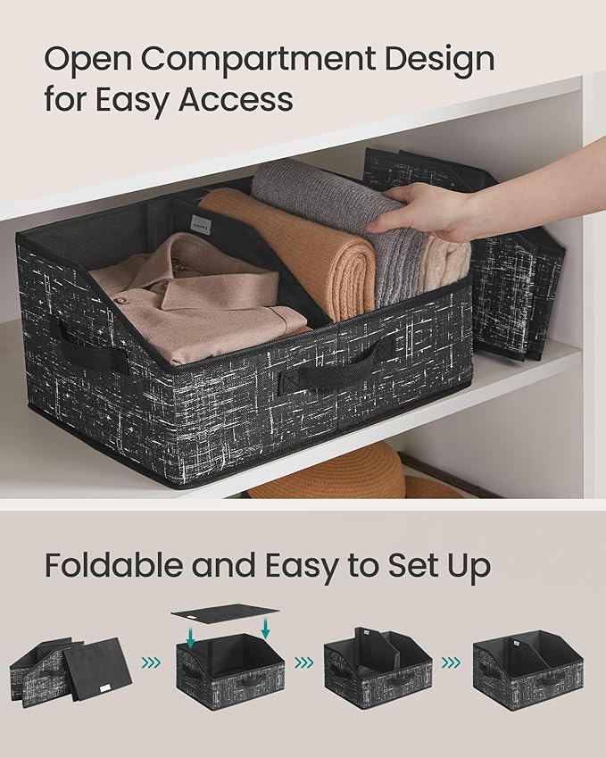 SONGMICS Set of 6 Storage Baskets, Foldable Storage Bins with Removable Dividers, Fabric Boxes, 15.7 x 11.8 x 7.9 Inches, Clo