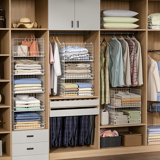 Yociyoga 5-Tier Stackable Closet Organizers and Storage Basket - Foldable Closet Shelf Organizer System, Space-Saving Clothes