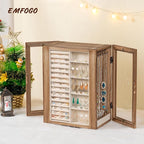 Emfogo 360° Rotating Jewelry Box for Women, Rustic Wooden Jewelry Organizer Box with 5 Drawers, Glass Doors, Vertical Open De