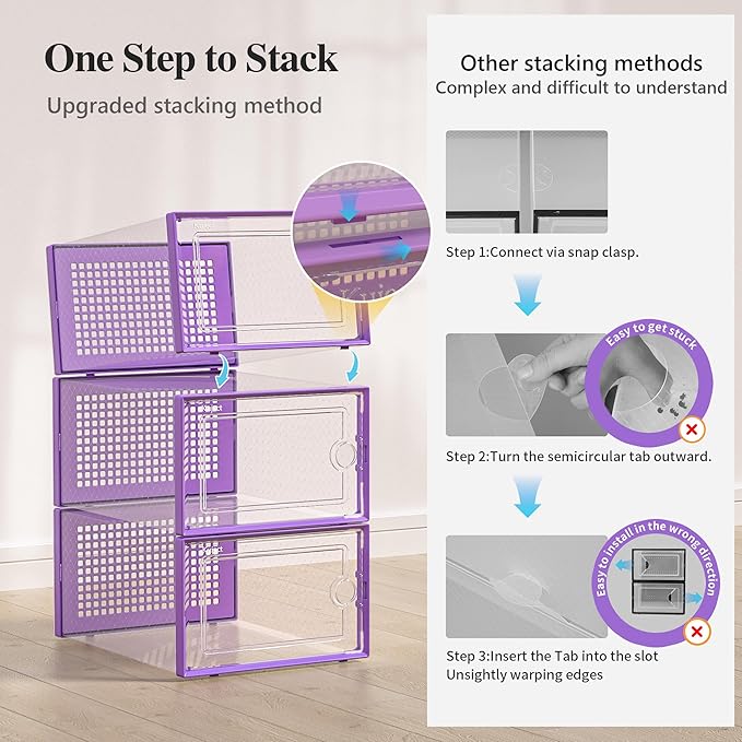 Kuject X-Large Shoe Storage Boxes Organizers Clear Plastic Stackable 12 Pack, Shoe Rack & Holder Substitute, Sneaker Containe
