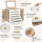 AKOZLIN 6-Tier Jewelry Box Lockable Leather Jewelry Storage Case with 5 Drawers for Women Girls Ring Necklace Earring Bracele