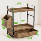 2-Tier Bathroom Counter Organizer with Drawer and Basket, Wood Countertop Organizer for Storage, Skincare Organizers for Vani