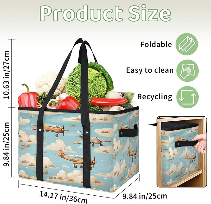 Reusable Grocery Bags Heavy Duty Shopping Bags Foldable Large Tote Bags with Long Handles & Hard Bottom