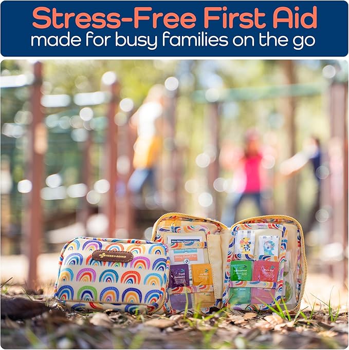KeepGoing Travel First Aid Kit for Kids – 130 Pc. for Car, Home, Purse, Diaper Bag & Backpack with Latex-Free Bandages - Mini