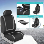 FH Group Unique Flat Cloth Full Set Car Seat Covers w. Silicone Steering Wheel Cover- Universal Fit for Most Cars, Trucks, SUVs or Vans (Gray/Black)