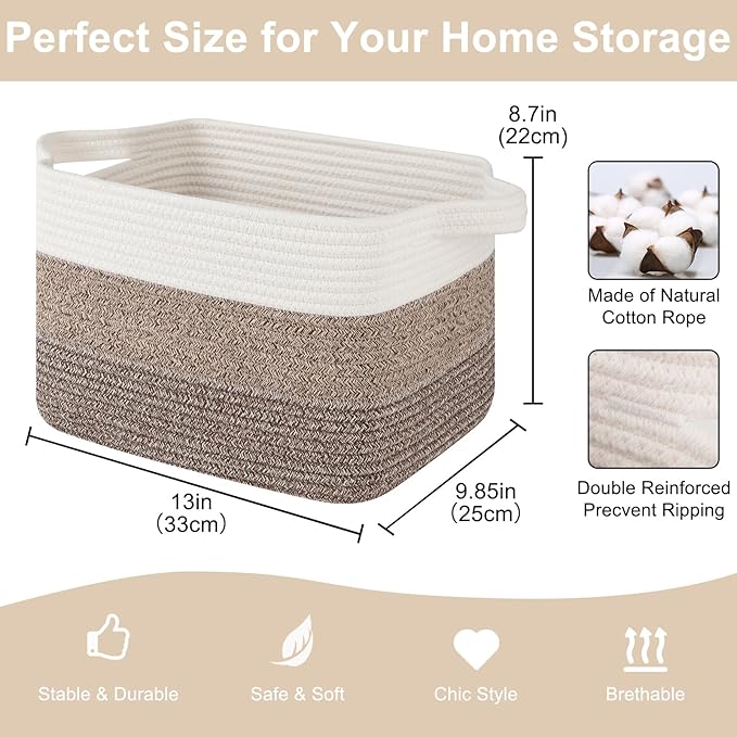 OIASKET Storage Baskets for Organizing, Woven Baskets for Shelves, Rectangle Decorative Organizer for Storage Clothes, Toy, B