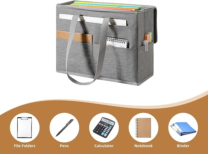 Qozary 2 Pack File Folder Organizer Box-Hanging File Tote Bag With Lids, Collapsible Portable Filing Organizer Box With Handl