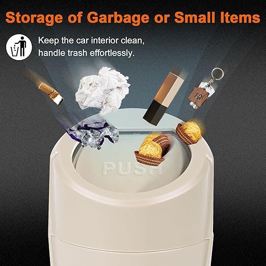 Car Trash Can, 2 Packs Mini Car Trash Bin with Lid, Leakproof Cup Holder Car Garbage Can with 60 Trash Bags, Vehicle Front Back Seat Organizers and Storage for Car, Home, Office, Beige
