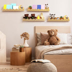 Pinkunn 4 Pcs Nursery Book Shelves 23.6 Inch Rattan Scalloped Floating Bookshelves Wicker Boho Book Shelf for Wall Mounted De