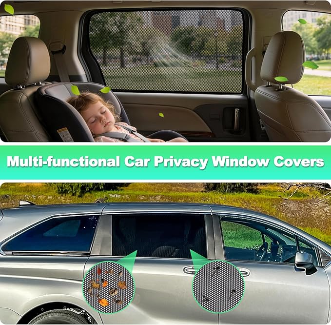 Car Window Shades for 2021-2025 Sienna - Rear Side Window Sun Shade for Baby, Breathable Mesh Car Privacy Window Covers, UV Protection and Heat Insulation for Road Trips, Napping, Camping