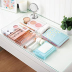STORi SimpleSort 2-Piece Stackable Clear Drawer Organizer Set | 15" x 6" x 2" Rectangle Trays | Wide Makeup Vanity Storage Bi