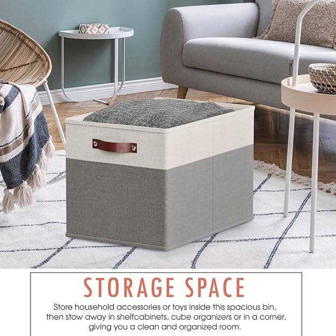Ornavo Home 13 x 15 x 13 Kallax Storage Cube Bins, Foldable Collapsible Fabric Storage Bins Box Linen Shelf Basket Cube Organ