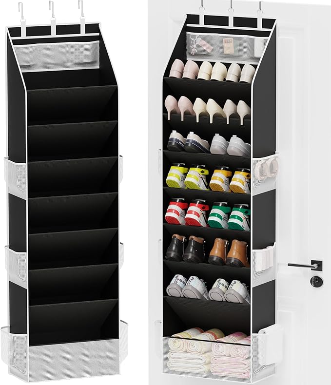 Criusia Shoe Organizer, Over the Door Shoe Organizer for Closet, Hanging Closet Shoe Storage with Large Deep Pockets, Holds S
