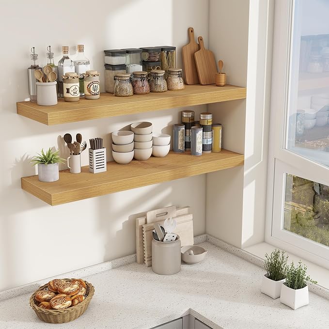 Fun Memories 48 Inch Floating Shelves for Wall - 12 Inch Deep Fireplace Mantel Shelf - Wood Floating Shelf for Wall - Large S