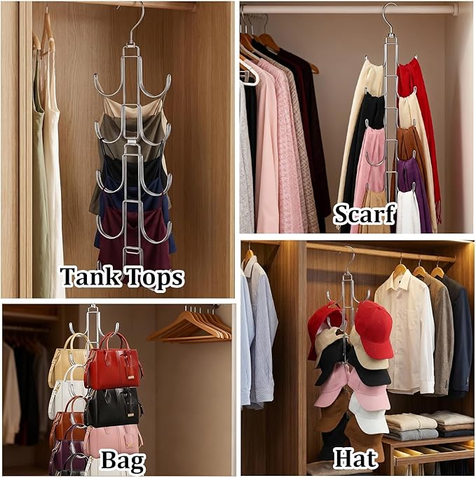 4 Pack Purse Organizer for Closet, Purse Hanger with 10 Big Hooks, 360 Degree Rotation Bag Holder for Organizer Display, Fold