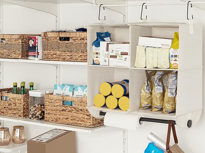 StorageWorks Hanging Closet Organizer with Metal Rod, 4-Section Closet Organizers and Storage, Collapsible Hanging Shelves fo